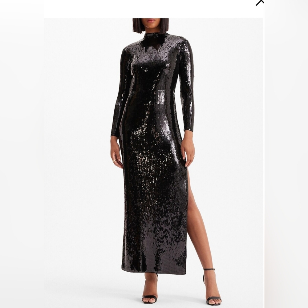 NWT-Express Sequin Mock Neck Long Sleeve Maxi Dress